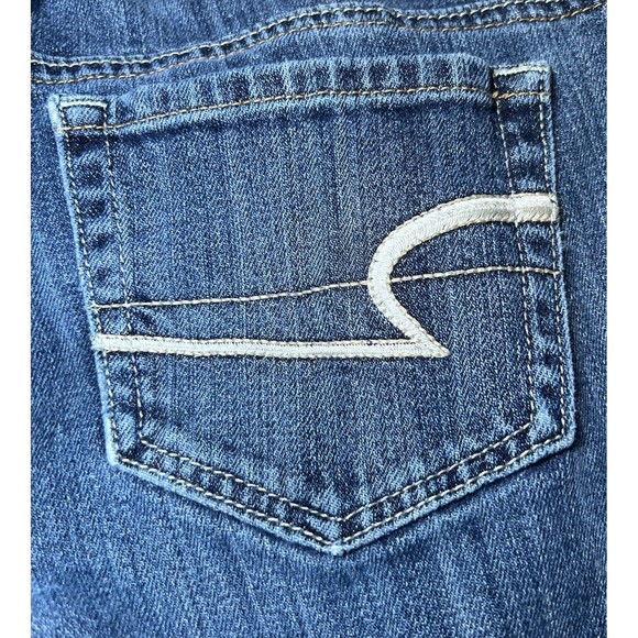 American Eagle Artist Blue Jeans Womens Size 8 Denim Flare Leg Distressed Preppy - Picture 13 of 16